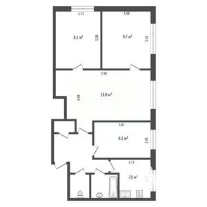 3-к квартира, вторичка, 59м2, 2/5 этаж