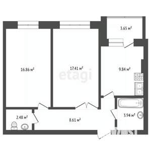 2-к квартира, вторичка, 61м2, 2/3 этаж