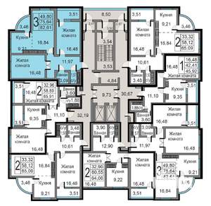 3-к квартира, строящийся дом, 83м2, 19/19 этаж