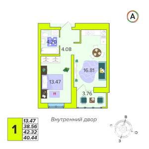 1-к квартира, вторичка, 40м2, 2/16 этаж