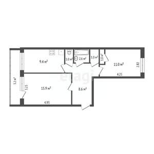 2-к квартира, вторичка, 54м2, 8/9 этаж