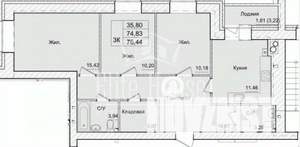 3-к квартира, вторичка, 76м2, 2/9 этаж