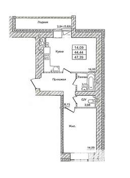 1-к квартира, вторичка, 49м2, 7/9 этаж