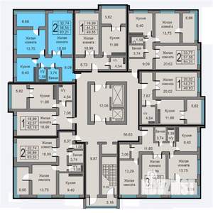 2-к квартира, строящийся дом, 63м2, 17/19 этаж