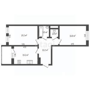 2-к квартира, вторичка, 68м2, 3/12 этаж