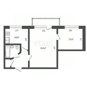 2-к квартира, вторичка, 36м2, 4/5 этаж