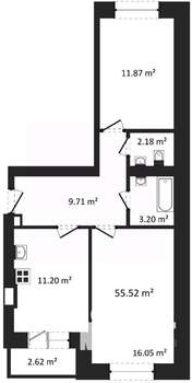 2-к квартира, вторичка, 56м2, 3/3 этаж