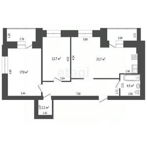2-к квартира, вторичка, 72м2, 2/8 этаж