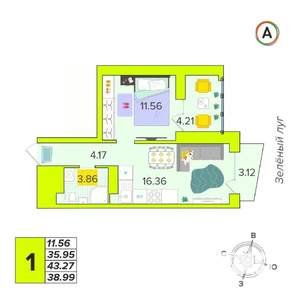 1-к квартира, вторичка, 39м2, 8/16 этаж