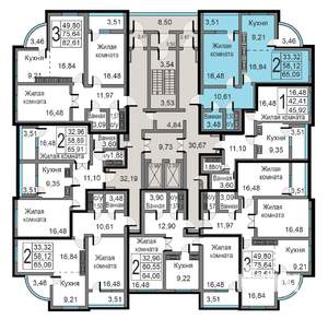 2-к квартира, строящийся дом, 65м2, 15/19 этаж