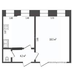 1-к квартира, вторичка, 36м2, 2/2 этаж