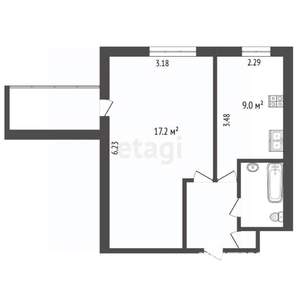 1-к квартира, вторичка, 34м2, 1/9 этаж