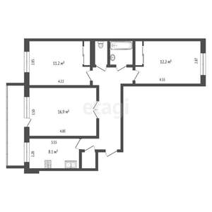 3-к квартира, вторичка, 65м2, 8/9 этаж
