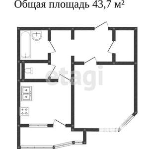 1-к квартира, вторичка, 44м2, 7/17 этаж
