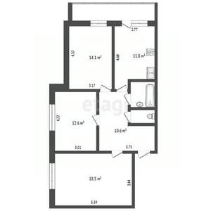 3-к квартира, вторичка, 73м2, 2/9 этаж