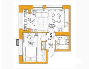 1-к квартира, вторичка, 45м2, 2/5 этаж