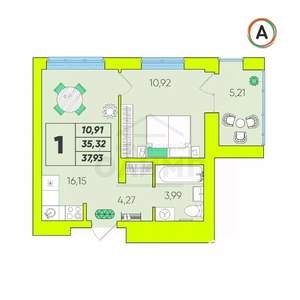 1-к квартира, вторичка, 38м2, 1/17 этаж