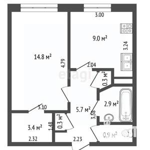 1-к квартира, вторичка, 39м2, 4/4 этаж