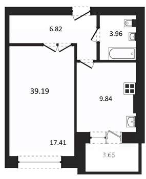 1-к квартира, строящийся дом, 39м2, 1/3 этаж