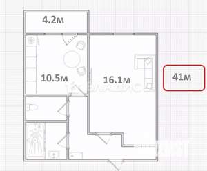 1-к квартира, вторичка, 41м2, 9/10 этаж