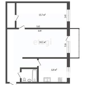 2-к квартира, вторичка, 45м2, 3/5 этаж