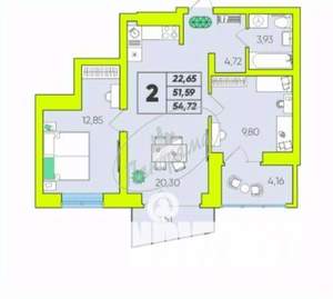 2-к квартира, вторичка, 55м2, 5/16 этаж