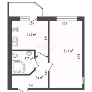 1-к квартира, вторичка, 47м2, 3/8 этаж