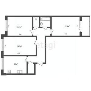 3-к квартира, вторичка, 66м2, 8/9 этаж