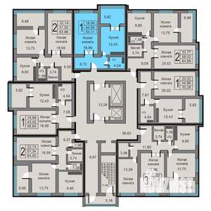 1-к квартира, строящийся дом, 50м2, 2/19 этаж