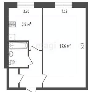 1-к квартира, вторичка, 28м2, 4/5 этаж