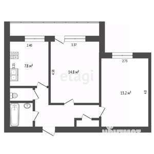2-к квартира, вторичка, 48м2, 9/9 этаж