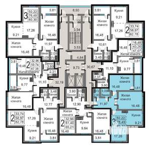 3-к квартира, строящийся дом, 80м2, 2/19 этаж