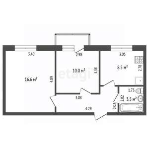 2-к квартира, вторичка, 46м2, 3/3 этаж