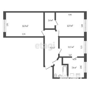 3-к квартира, вторичка, 66м2, 1/9 этаж