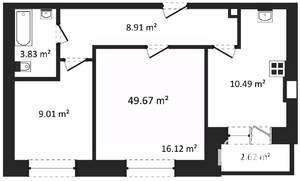 2-к квартира, вторичка, 50м2, 3/3 этаж