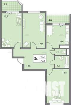 3-к квартира, вторичка, 79м2, 9/19 этаж