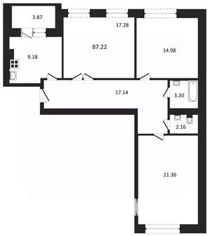 3-к квартира, строящийся дом, 87м2, 1/3 этаж