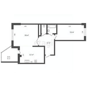 2-к квартира, вторичка, 60м2, 13/18 этаж