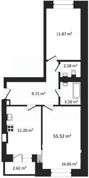 2-к квартира, вторичка, 56м2, 2/3 этаж