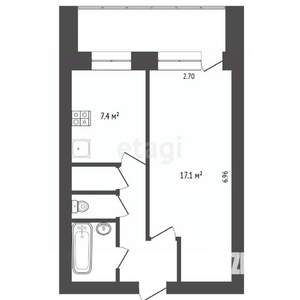 1-к квартира, вторичка, 34м2, 2/5 этаж