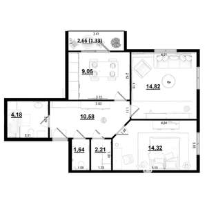 2-к квартира, вторичка, 58м2, 4/4 этаж