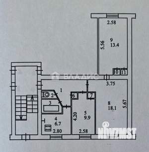 3-к квартира, вторичка, 60м2, 1/5 этаж