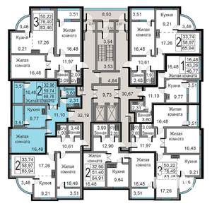 2-к квартира, строящийся дом, 67м2, 9/19 этаж