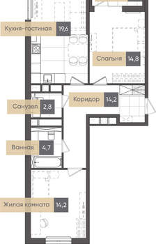 2-к квартира, вторичка, 73м2, 2/14 этаж