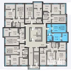 1-к квартира, строящийся дом, 50м2, 12/19 этаж