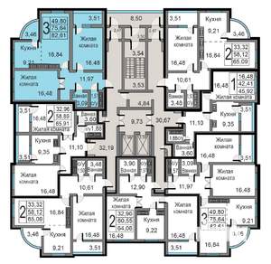 3-к квартира, строящийся дом, 83м2, 10/19 этаж