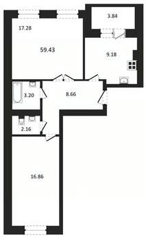 2-к квартира, строящийся дом, 59м2, 2/3 этаж