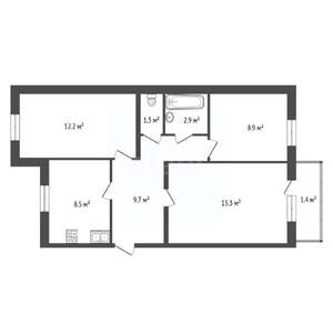 3-к квартира, вторичка, 59м2, 3/5 этаж