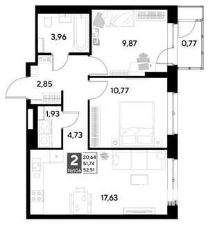 2-к квартира, строящийся дом, 53м2, 15/25 этаж