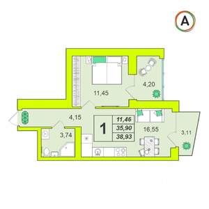 1-к квартира, вторичка, 39м2, 8/16 этаж